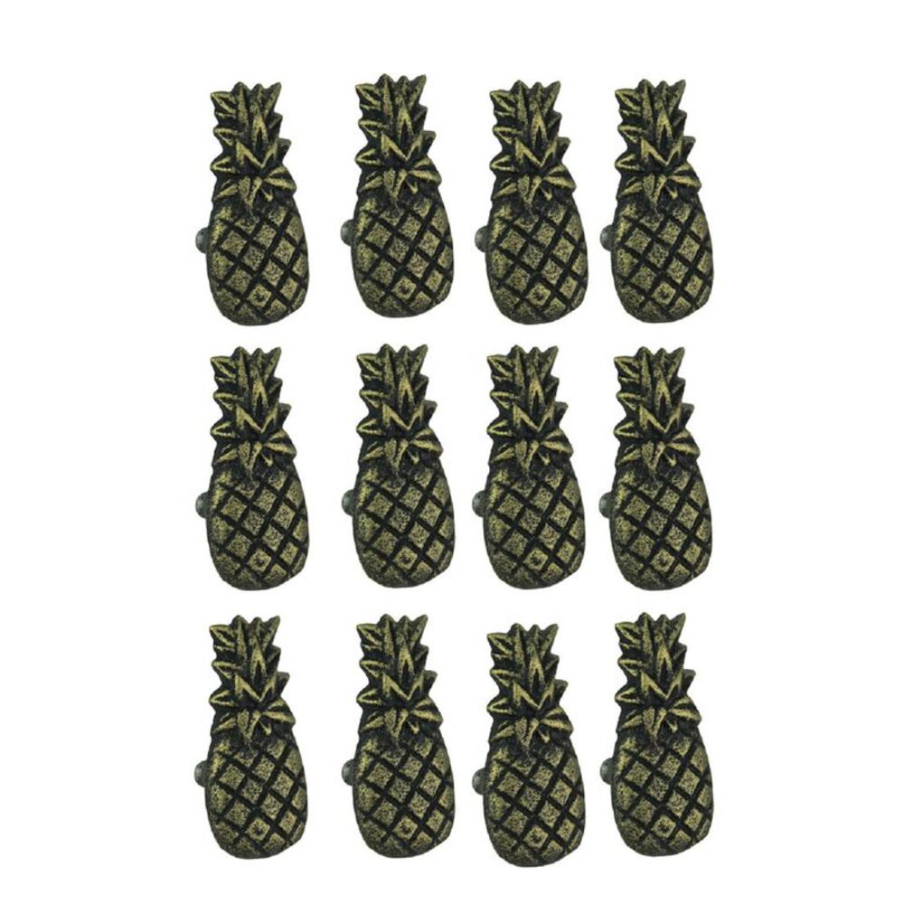 Set of 12 Distressed Antique Brass Finish Cast Iron Pineapple Drawer Pulls